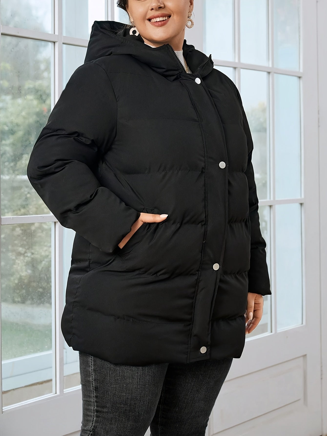 Plus Size Winter Wonderland Coat - Stylish Zip Front, Hooded Long Sleeves, Ultra-Warm Fleece, Casual Chic Fashion for Women