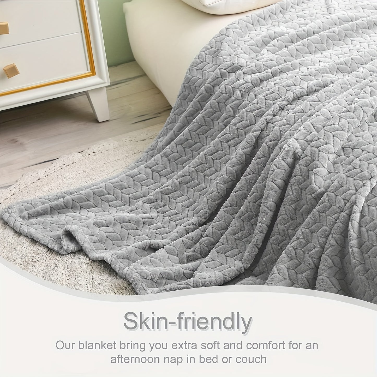 1pc Fleece Blanket Super Soft Cozy Throw Blanket, Lightweight Fuzzy Comfy Textured Flannel Blanket Warm Plush Throw Blankets For Couch