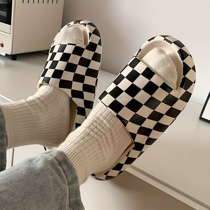 Cozy Plaid Slides - Soft EVA Sole, Comfortable Casual Open-Toe Shoes for Indoor Home Bathroom Use - All-Season, European Special, No Printing, Womens Shoes