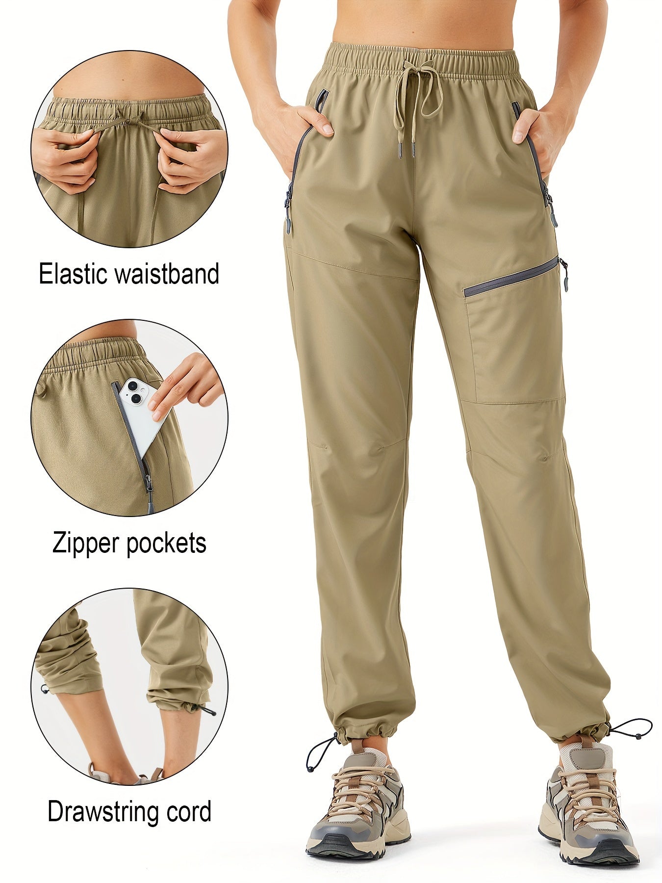 Water-Resistant Quick-Dry Cargo Joggers for Women - Lightweight, Breathable, and Comfortable Hiking Pants with Multiple Pockets - Ideal for Camping, Outdoor Activities, and Travel