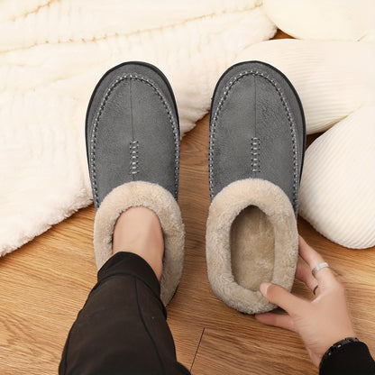 Plus Size Men's Warm Cozy Slides, Comfortable Fuzzy Soft Slippers, Plush Comfy Non-slip Home Shoes For Indoor Outdoor Bedroom, Winter