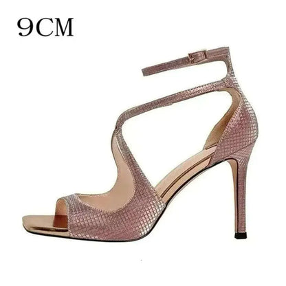 Summer Sandals New Thin Light Pink Open Toe Square Fish Mouth High Heel Sandal Woman Shoes Kq8