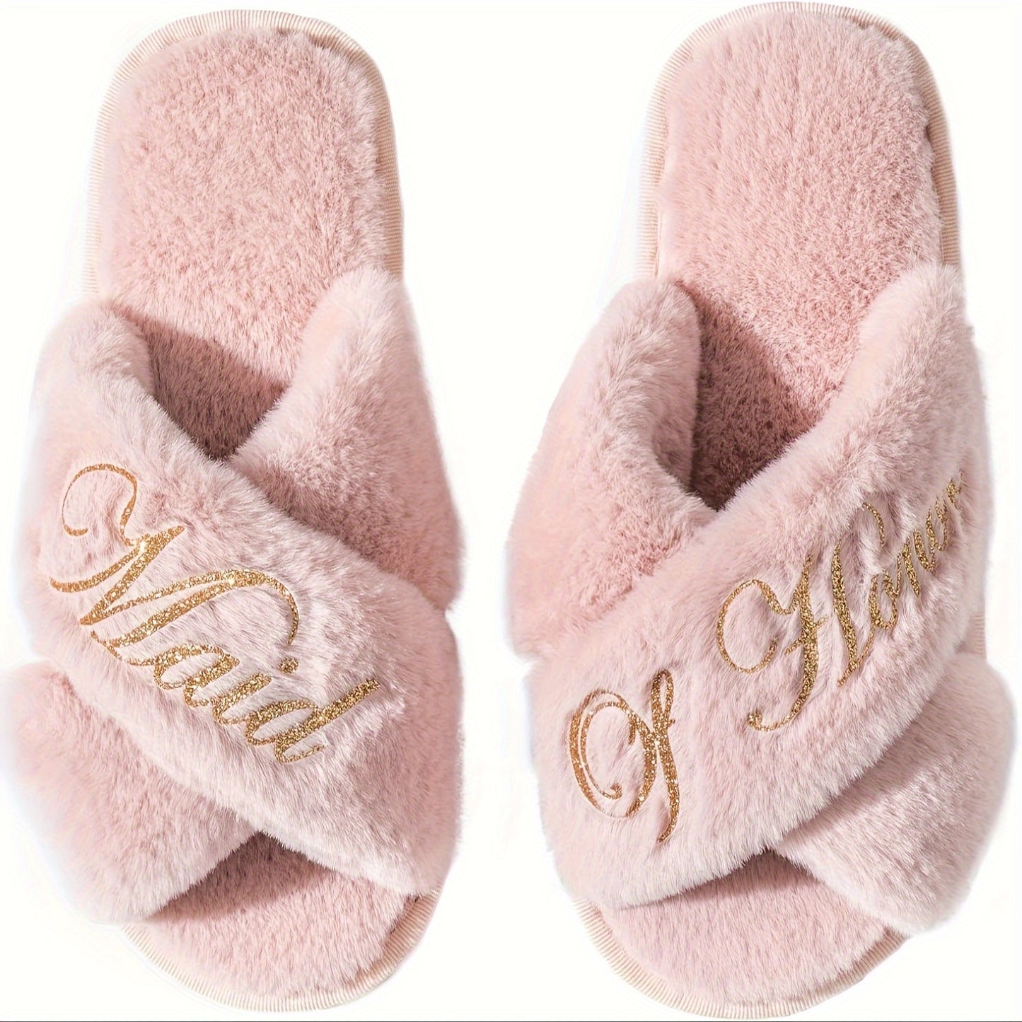 Luxurious Bridesmaid Slippers - Soft Plush Open-Toe Design, Ultra-Comfortable Indoor Shoes for Wedding, Home, and Relaxation - Perfect Gift for Bridal Party