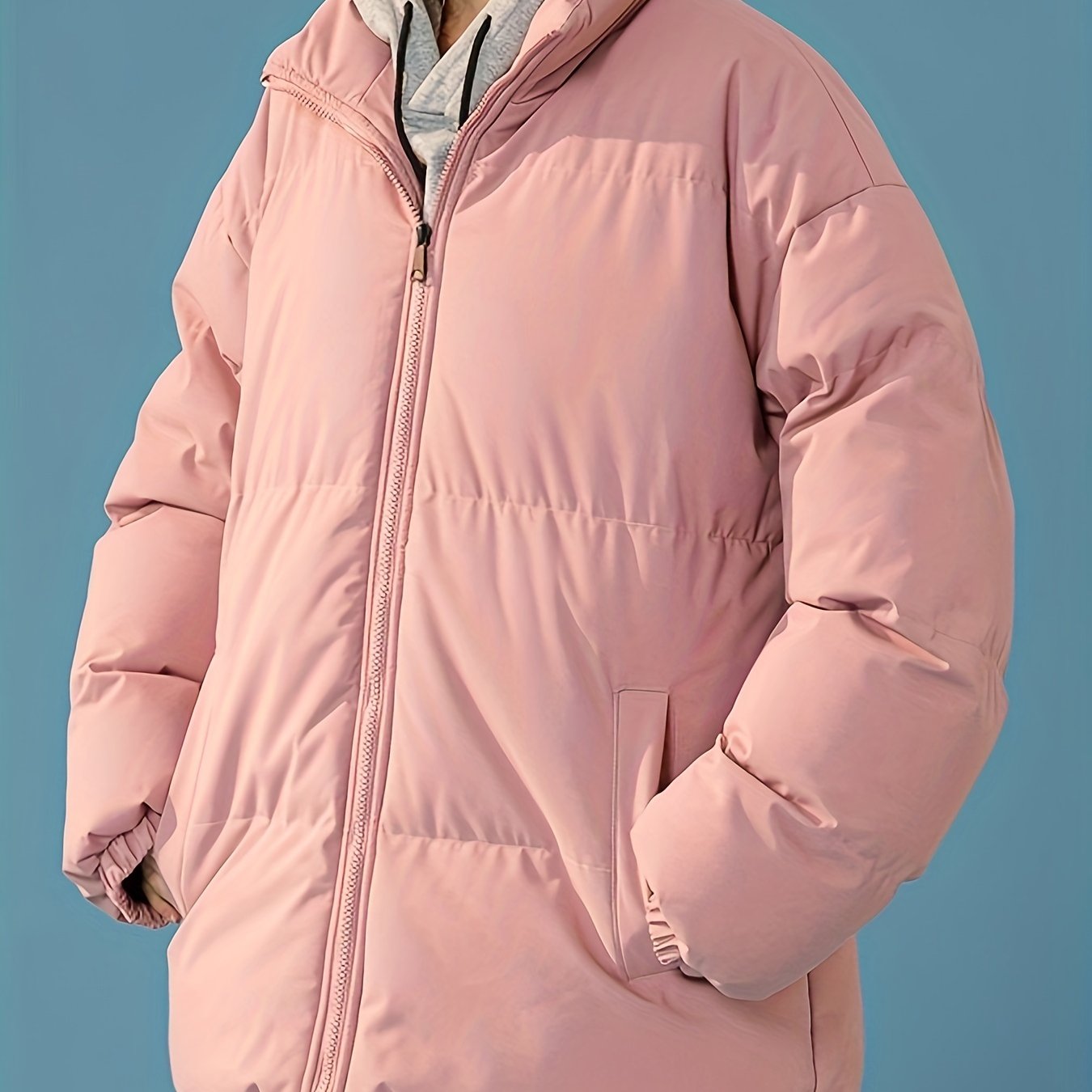 Women's Windproof Thermal Zip Up Thicken Jacket Coat, Solid Color Stand Collar Casual Coat