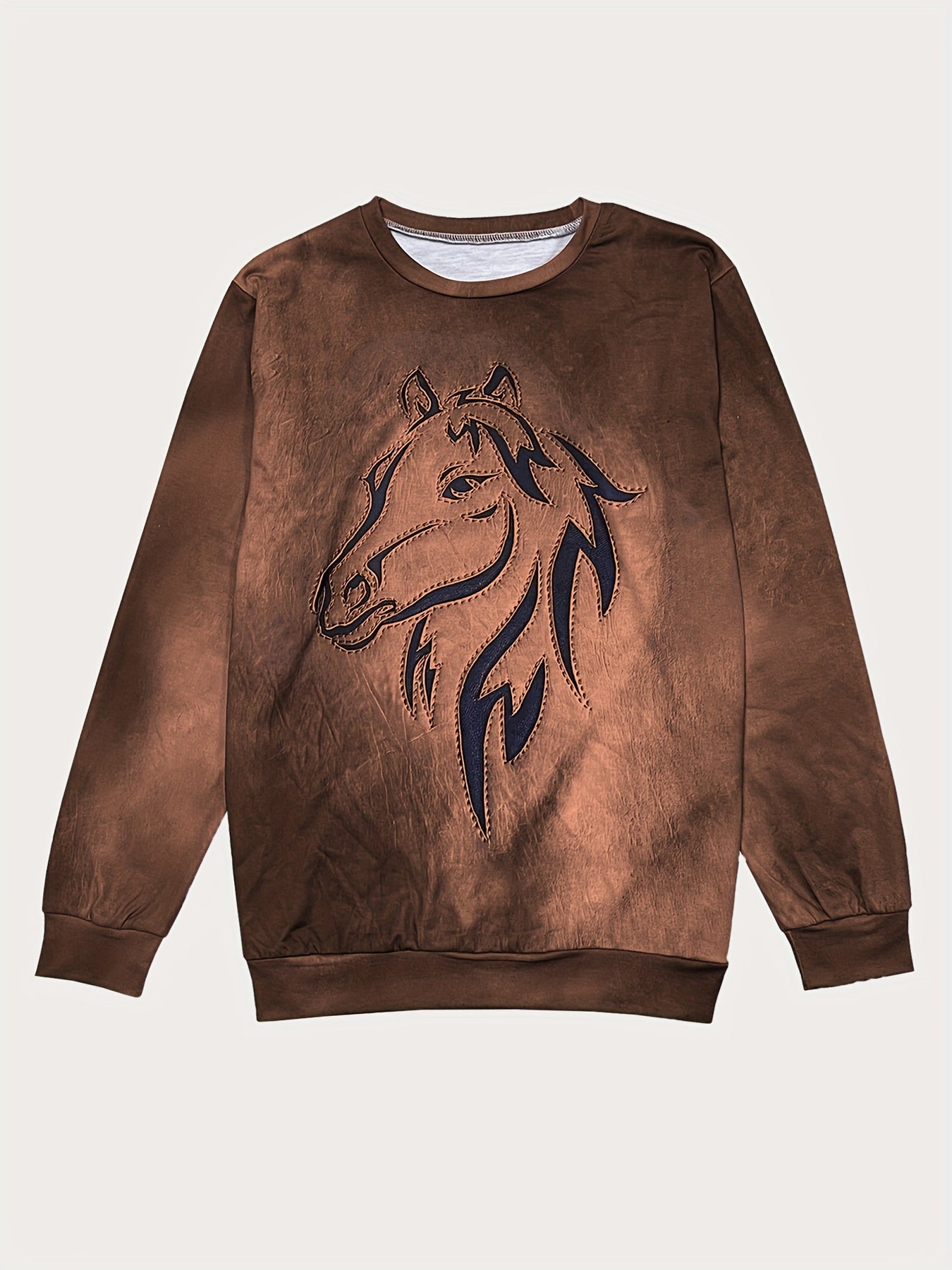 Cozy Horse Print Pullover Sweatshirt - Ultra-Soft and Casual Long Sleeve Crew Neck for Chilly Fall and Winter Days - Exclusively Designed for Womens Everyday Wear