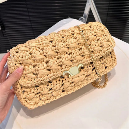 Woman Straw Chain Bags Crossbody Designer Bag Luxury Crochet Beach Bags Small Phone Purse TOP