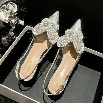 New High Heels Pointy Crystal Butterfly Wedding Shoes French Fashion Pumps Bridesmaid Sandals Kq8