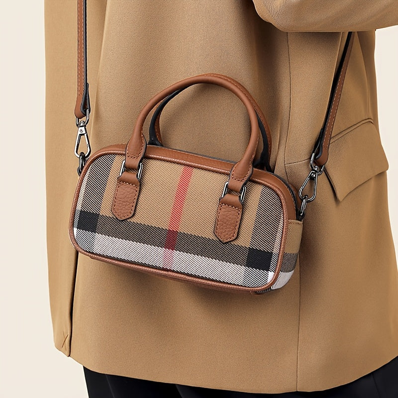 Vintage-Inspired Plaid Canvas Crossbody Bag - Stylish Lightweight Messenger Bag with Removable Strap, Zipper Closure, Polyester Lined, Edge Painted, and Occasion-Ready - Guangzhou Origin, Perfect for Everyday Use