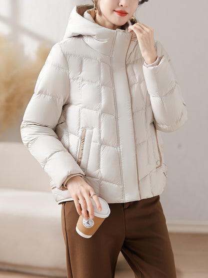 Winter New Arrival: Women's Puffer Jacket with Hood - Duck Down Filling, Polyester Fabric, Regular Fit, Long Sleeves, Zipper Closure, No Belt, Suitable for Fall/Winter Seasons