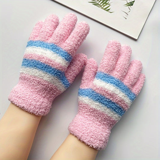 Chic Striped Knit Gloves for Women - Cozy & Warm, Perfect for Outdoor Activities, Elastic Fit