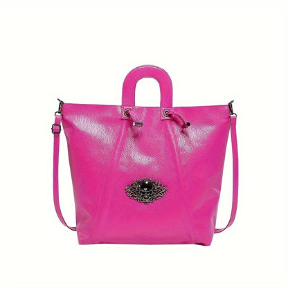 Chic Halloween-Themed Drawstring Tote Bag - Fashionable Pleated Shoulder Handbag with Detachable Strap, Zip Closure - Available in Magenta, White, Black