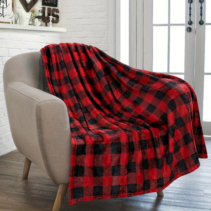 1pc Flannel Fleece Throw Blanket For Couch Black And Red Plaid Blanket Fuzzy Cozy Comfy Super Soft Fluffy Plush Checkered Blanket For Bed Sofa For Christmas