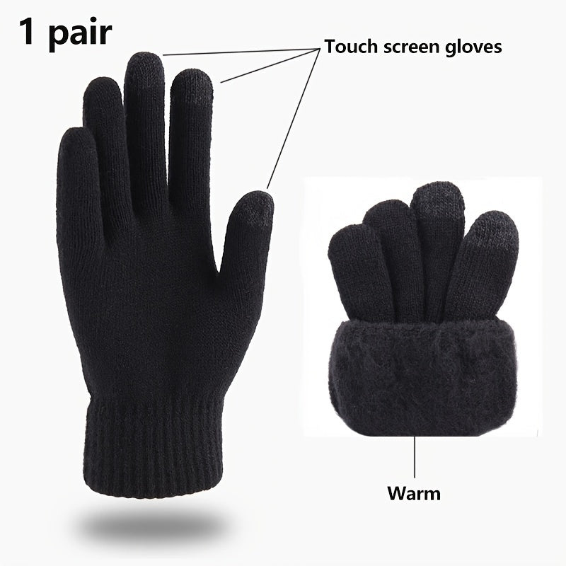 1/2pairs Minimalist Black Knit Gloves Set Short Split Finger Stretchy Gloves Autumn Winter Unisex Coldproof Warm Touch Screen Gloves