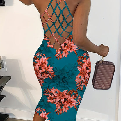 VAKKV  Summer Chic Floral Print Bodycon Dress: Sexy Criss Cross, Breathable & Durable – Perfect for Every Occasion