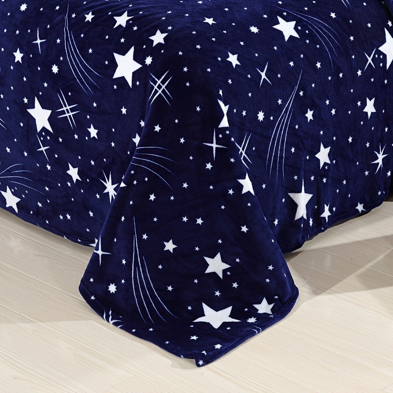 1pc Blue Starry Sky Print Polyester Flannel Blanket, Soft Warm Throw Blanket Nap Blanket For Couch Sofa Office Bed Camping Travel, Multi-purpose Gift Blanket For All Season