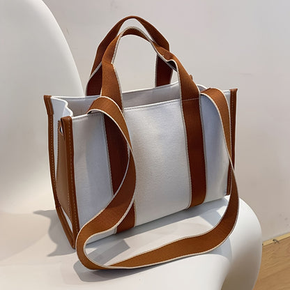 Chic Large Canvas Tote Bag for Women - Versatile & Spacious Shoulder Handbag with Zip Closure, Available in Light Brown/Black