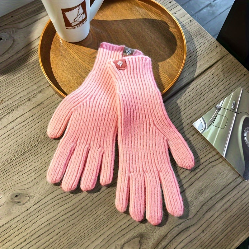 Extended Solid Color Knit Gloves Stylish Simple Elastic Touchscreen Gloves Winter Thick Warm Split Finger Gloves