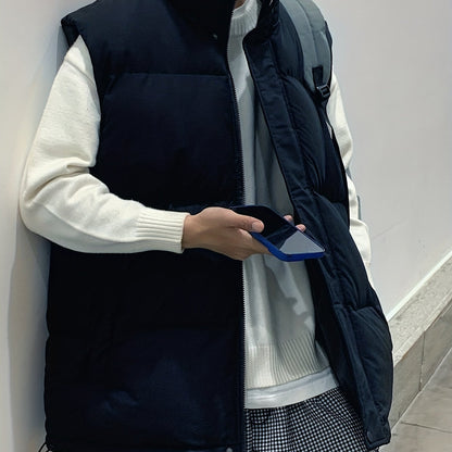Men's Winter Vest Down Padded Jacket Lightweight Stand Collar Jacket Sleeveless Pockets Vest