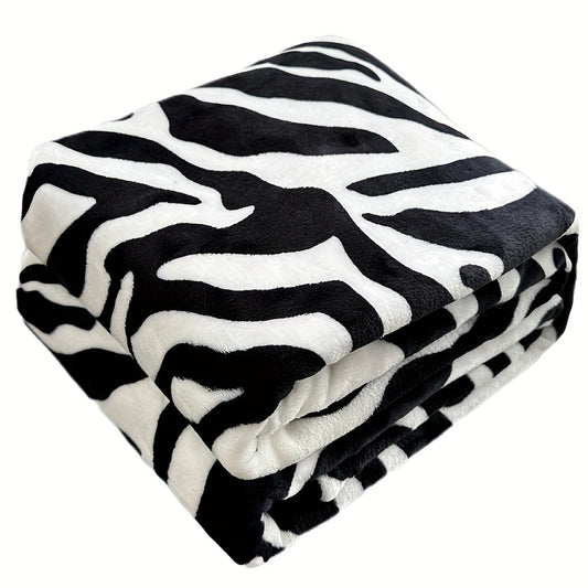 1pc Zebra Pattern Printed Flannel Blanket, Cozy Soft Throw Blanket For Couch Bed Sofa Camping Travelling, Multi-purpose All Season Blanket Gift For Adults, Christmas Birthday Gift