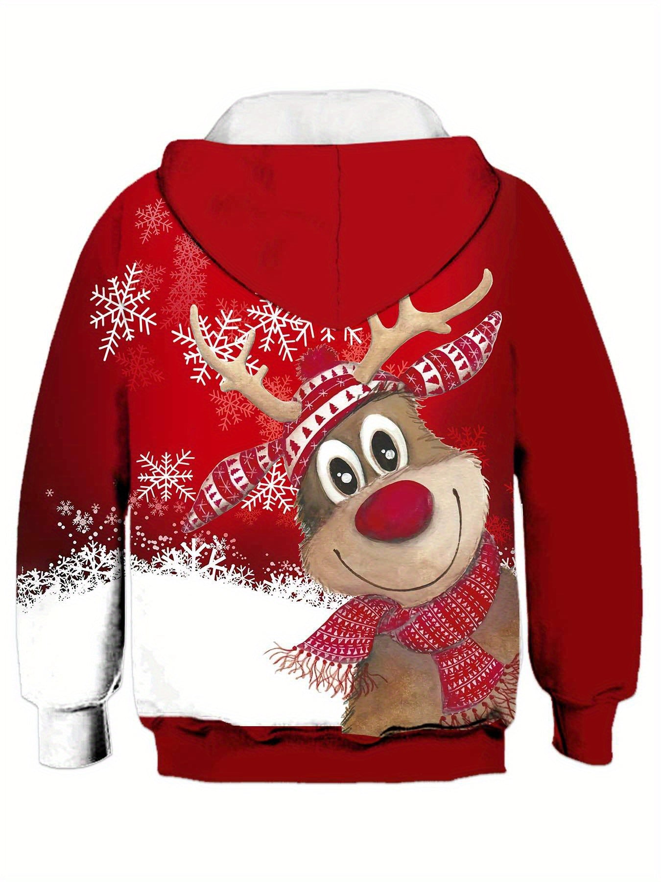 Cozy Snowflake Reindeer Pattern Pullover Hoodie - Fashion Sweatshirts for Teen Kids - Long Sleeve, Trendy, Soft, Warm, and Comfortable Winter Wear for Fall and Winter Seasons