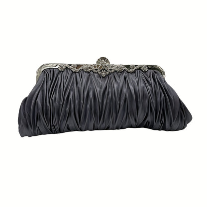 Luxurious Pleated Evening Clutch Handbag - Exquisite Formal Design, Compact Clutch Purse Style, Timeless Classic Silhouette - Perfect for Wedding Celebrations, Ideal for Prom Night, Suitable for Formal Dinner Parties, Great for Banquet Events