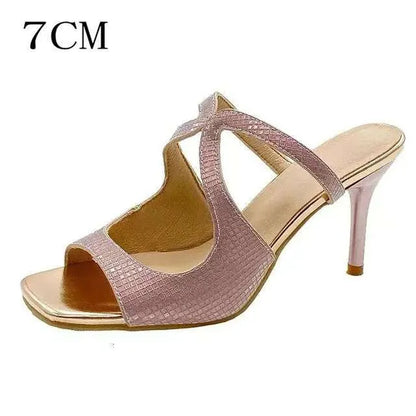 Summer Sandals New Thin Light Pink Open Toe Square Fish Mouth High Heel Sandal Woman Shoes Kq8