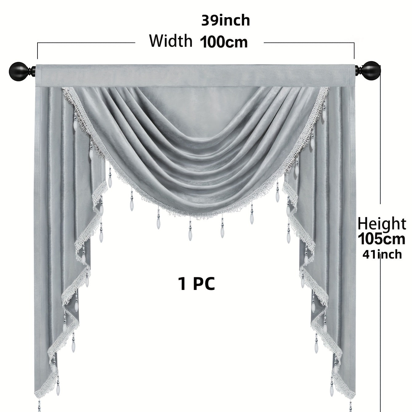 1pc Luxurious Fleece Wave Mantle Curtain Head - European-Style Rod Pocket Design with Beaded Edge, Thermal Insulation, and Easy Installation - Perfect for Living Room, Bedroom, Kitchen, and Toilet Window Door Decoration, 39inch*41inch