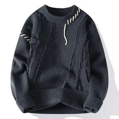 Man Panelled Contrast O-neck Sweater Autumn Winter Vintage Loose Long Sleeves Knitted Pullover Fashion Casual Male Jumper 240111