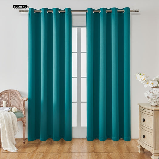 2PCS Holiday Daily Decoration Fabric Curtains, Grommet Top Solid Color Shading Curtain, Living Room Curtains, Bedroom Curtains, Office Home Decoration, Thermal Insulation Curtains