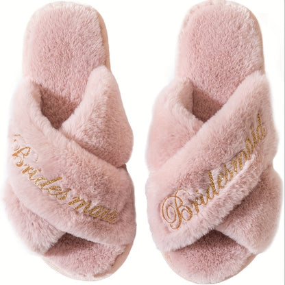 Luxurious Bridesmaid Slippers - Soft Plush Open-Toe Design, Ultra-Comfortable Indoor Shoes for Wedding, Home, and Relaxation - Perfect Gift for Bridal Party