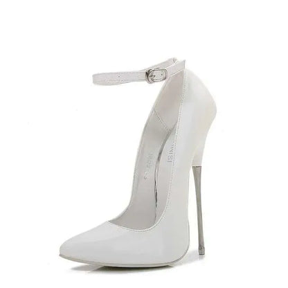 Autumn Sexy Super High 16Cm Steel With Patent Leather Thin Heels Pointed Single Shoes White Shallow Mouth Pumps Kq8