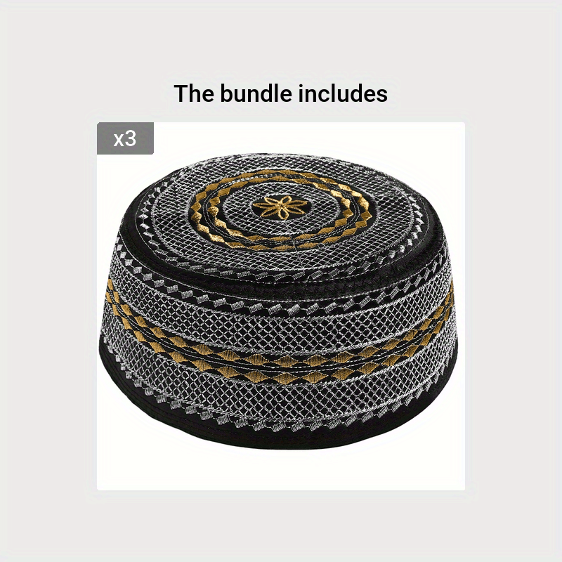 1pc Premium Muslim Men's Prayer Kufi Hat - Elegant Embroidery, Soft Beanie, Skull Cap Design, Islamic Topi, Sun Hat for Outdoor Prayer - High-Quality, Comfortable, One-Size-Fits-Most