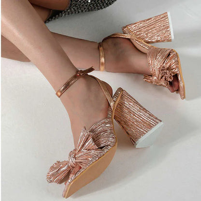 Runway Style Butterfly-Knot Women Pumps Satin Summer Lady High Heels Party Sandals Dancing Shoes Kq8