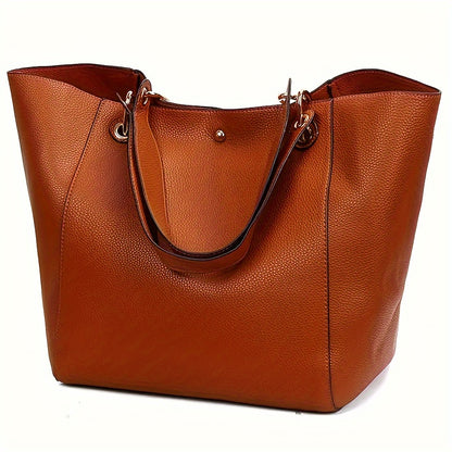 [Fast Arrival] Large Capacity Ladies' PU Leather Bucket Handbag with Wallet - Classic Solid Color Tote Casual Retro Travel Bag, Computer & Shoulder Bag for Women