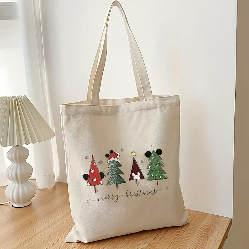 1pc Xmas Decoration Tote Bag, Christmas Tree Pattern Shopping Bag, Reusable Shopper Merry Christmas Trendy Bag Gift For Girls