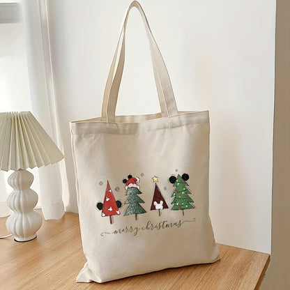 1pc Xmas Decoration Tote Bag, Christmas Tree Pattern Shopping Bag, Reusable Shopper Merry Christmas Trendy Bag Gift For Girls