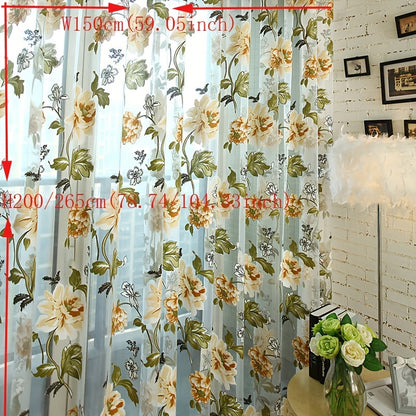 1PC Luxury Classical Window Curtain - Purple and Yellow Flower Tulle Sheer 3D Design, Elegant Home Textile for Living Room and Bedroom Decor