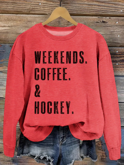 Fall Comfort Hockey Sweatshirt - Casual Women's Crew Neck Pullover, Easy-Care & Cozy Fit