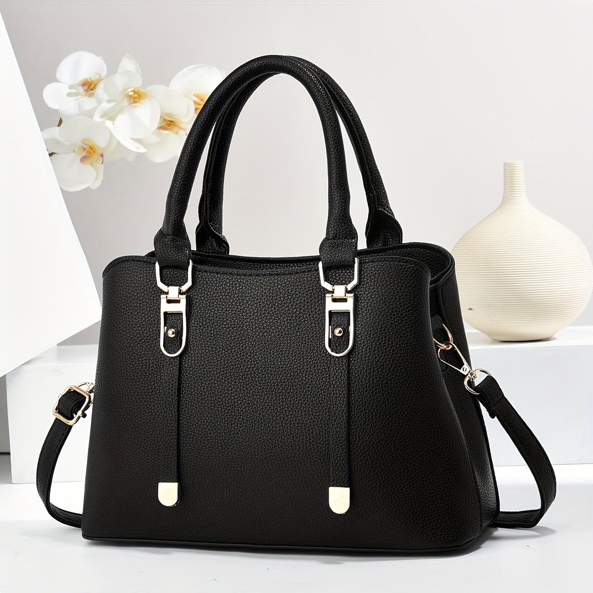 Chic Large Capacity Women's Tote Bag - Fashionable Faux Leather Shoulder & Crossbody Handbag with Adjustable Strap, Zip Closure