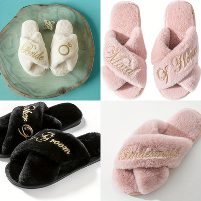 Luxurious Bridesmaid Slippers - Soft Plush Open-Toe Design, Ultra-Comfortable Indoor Shoes for Wedding, Home, and Relaxation - Perfect Gift for Bridal Party