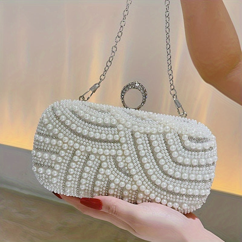 Dazzling Pearl Rhinestone Evening Clutch - Sparkling Glamorous Bag for Chic Weddings, Parties & Proms - Perfect for Carnaval and Music Festivals