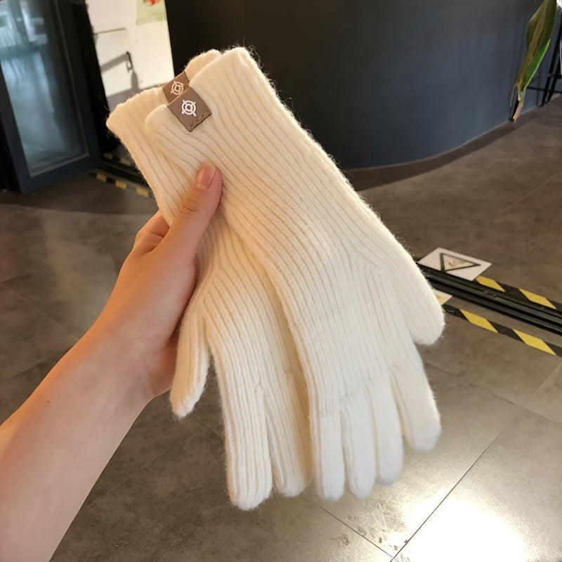 Extended Solid Color Knit Gloves Stylish Simple Elastic Touchscreen Gloves Winter Thick Warm Split Finger Gloves