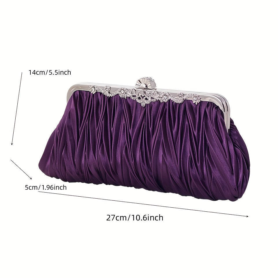 Luxurious Pleated Evening Clutch Handbag - Exquisite Formal Design, Compact Clutch Purse Style, Timeless Classic Silhouette - Perfect for Wedding Celebrations, Ideal for Prom Night, Suitable for Formal Dinner Parties, Great for Banquet Events