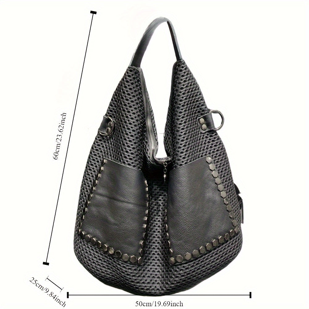 Ladies' Large Capacity Shoulder Bag - Spacious, Casual, Fashionable, Mesh Design, Ideal for Daily Use, Travel, and Work