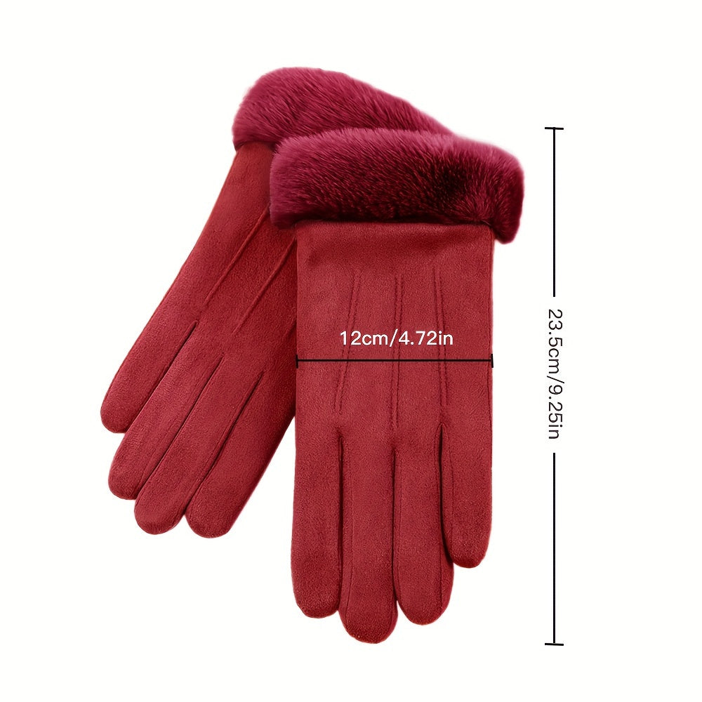 2pcs Women's Luxury Suede Touchscreen Gloves - Warm, Stretchy & Windproof for Winter Outdoor Activities