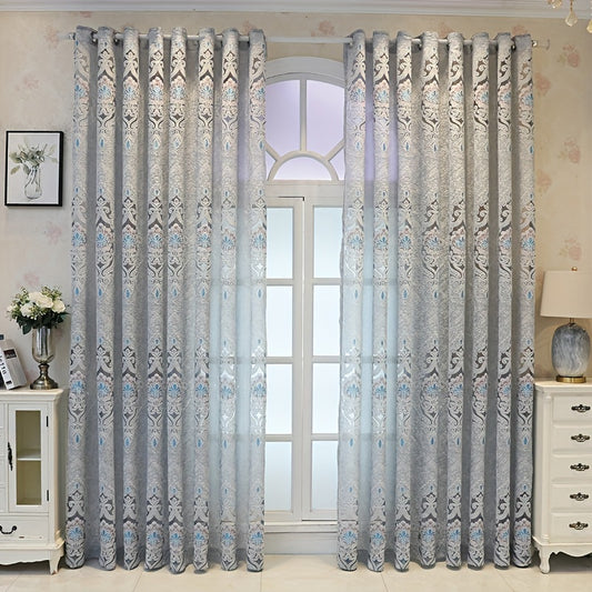 1pc Exquisite Grey and Blue Jacquard Embroidered Window Sheer Curtain - Adds Elegance to Living Room, Bedroom, Balcony with Soft Filtered Light, Privacy Protection, and Easy Installation - Perfect Home Decor for Windows