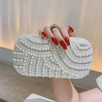 Dazzling Pearl Rhinestone Evening Clutch - Sparkling Glamorous Bag for Chic Weddings, Parties & Proms - Perfect for Carnaval and Music Festivals