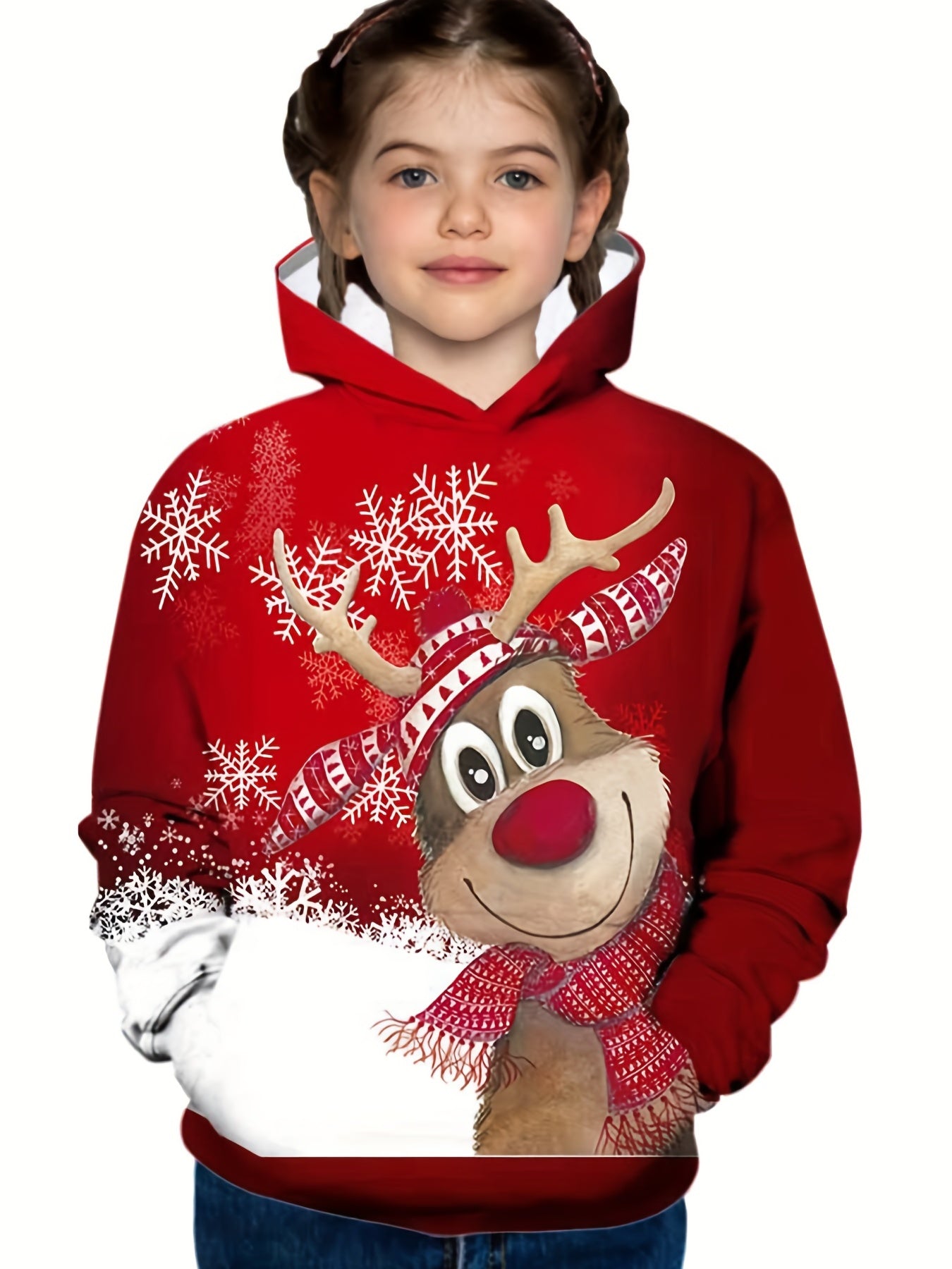 Cozy Snowflake Reindeer Pattern Pullover Hoodie - Fashion Sweatshirts for Teen Kids - Long Sleeve, Trendy, Soft, Warm, and Comfortable Winter Wear for Fall and Winter Seasons