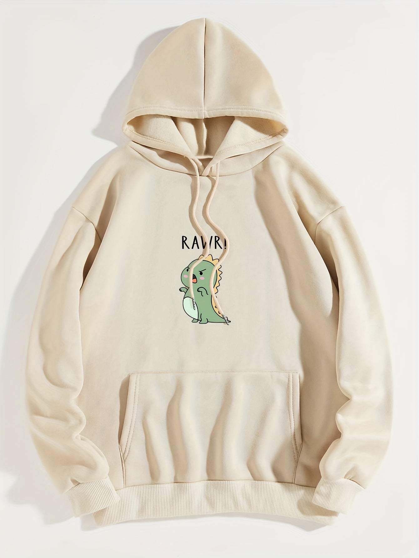 Cute Cartoon Dinosaur Print Hoodie, Drawstring Casual Hooded Sweatshirt For Winter & Fall, Women's Clothing