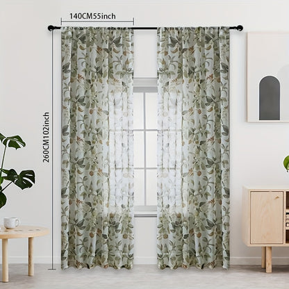 1pc Delicate Flower Floral Rod Pocket Curtain - White Background, Farmhouse Chic, Bedroom Living Room Decor, Easy Hang, Soft Fabric, Classic Design, Home Decor Accent